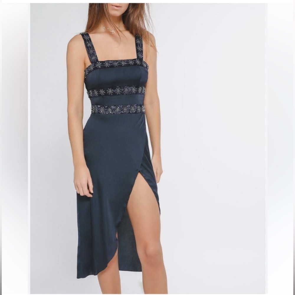 FOR LOVE & LEMONS Navy Opal Beaded Midi Dress Medium